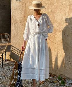 Conjunto de Ropa de Alta Calidad para Mujer, Primavera-Verano 2026, Falda Larga con Bordado Calado y Blusa + Falda Larga con Cintura Elástica - Product Image 1