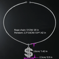 Collier Hip Hop en alliage avec strass et pendentif dollar US pour homme et femme, chaîne corde