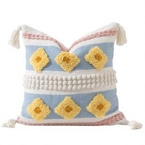 Housse de coussin tuftée bohème, textiles indiens, tissée à la main, coussin décoratif de luxe, rembourrage en coton, amovible et lavable - Product Image 1