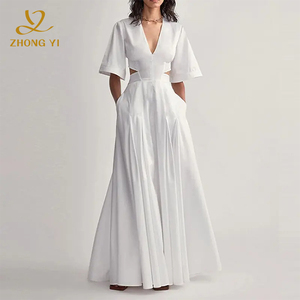strapless open back dress Liv Pleated Long Sleeve Mini Dress in White main image 0