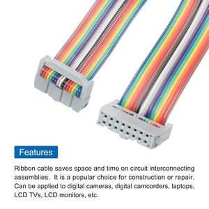 Cable plano recto de PVC Meccanixity Rainbow, paso de 2.54 mm, 16 pines, conector dual hembra gris para bricolaje - Product Image 4