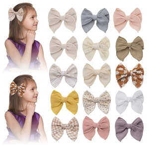 Ensemble de 5 pinces à cheveux en forme d'arc, en tissu de lin et de coton coloré, accessoires pour filles et bébés, broderie, ensemble de pinces à cheveux - Product Image 1