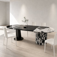 Table ovale en marbre naturel blanc-noir 100*250, colonnes romaines, personnalisable par le fabricant, moderne, pour salle à manger/appartement/bureau