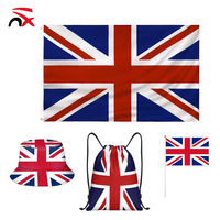 Articles promotionnels personnalisés en gros pour supporters de football : bannière drapeau britannique, t-shirt, chapeau, bracelet, épingle, porte-clés, sac, articles de décoration pour événements
