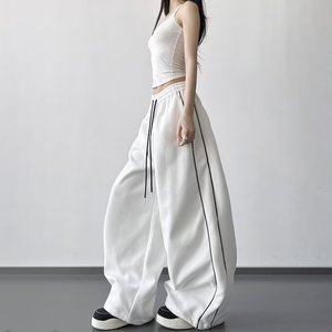 <span class=keywords><strong>Pantaloni</strong></span> Sportivi da <span class=keywords><strong>Donna</strong></span> Oversize a Vita Alta con Coulisse, Gamba Larga e Linea Laterale, Stile Casual per Streetwear - Product Image 4