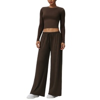 Ensemble de yoga chic de haute qualité, haut à manches longues extensible dans 4 directions, respirant, anti-transpiration, doux pour la peau, pantalon large à cordon de serrage