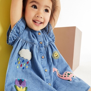 Gonna estiva Casual da ragazza in Denim a maniche corte stile europeo americano con toppa ricamata abito da <span class=keywords><strong>bambina</strong></span> con disegno a cartoni animati - Product Image 3