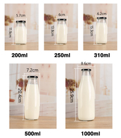 Botol kaca susu jus minuman, tempat penyimpanan 250ml 250ml 500ml 1000ml 1L dengan tutup
