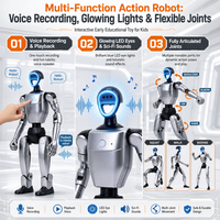 Robot éducatif enregistreur vocal avec lumière LED, articulations mobiles, figurine humanoïde, cadeau de Noël pour enfants