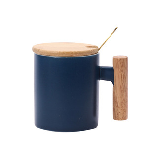 <b>Ceramic</b> Mug Set With Wooden Handle Solid Color Four Piece Coffee Tea <b>Cup</b> Gift For Events - Product Image 5