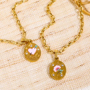 Collar con colgante de corazón Floral pintado a mano, diseño de amor Floral de moda de lujo, cadena de eslabones de acero inoxidable para aniversarios - Product Image 2