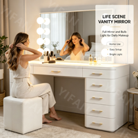 Coiffeuse moderne de luxe avec éclairage coloré, 13 tiroirs, blanc et noir, miroir réglable, pour chambre à coucher - Nouveauté 2026