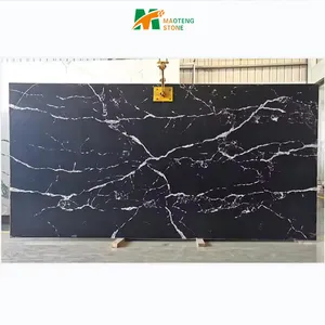 Largest Quartz Slab 3500 x 2000 Gold Veins Black Quartz Stone Calacatta Artificial Stone