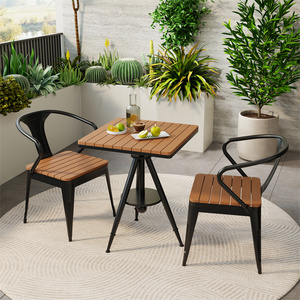 Conjunto de Muebles de Jardín de Madera Maciza Moderna para Exteriores, Resistente al Sol y al Agua, con Estructura de Hierro, <span class=keywords><strong>Mesa</strong></span> de Comedor de 2 Plazas y Sillas para Patio o Balcón - Product Image 3