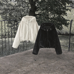 2024 sobre la camisa de las mujeres nueva moda Vintage chaqueta con capucha de manga larga abrigo efecto de piel artificial Casual con poliéster - Product Image 3