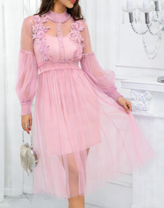 Robe décontractée Joyinspring d'été style français, col rond, en dentelle violet brumeux, coupe trapèze, longueur genou, manches lanternes - Product Image 4