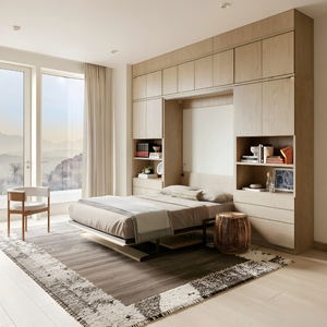 <span class=keywords><strong>Letto</strong></span> a scomparsa moderno su misura in legno, <span class=keywords><strong>letto</strong></span> a parete salvaspazio modulare per appartamento e casa con armadio - Product Image 2