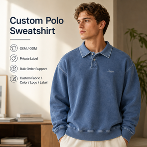 <span class=keywords><strong>Felpa</strong></span> Personalizzata OEM Oversize con Colletto <span class=keywords><strong>Polo</strong></span>, Lavaggio Acido, Chiusura <span class=keywords><strong>a</strong></span> 2 Bottoni, Costine Larghe, Stile Casual Streetwear Vintage - Product Image 1