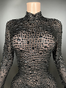 Vestidos informales Elegante Formal Moda Último vestido de cena Celebridad Lujo <span class=keywords><strong>Ver</strong></span> a través de la ropa con diamantes de imitación - Product Image 2