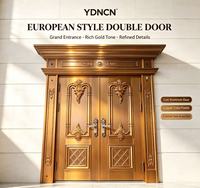 YDNCN Porte d'entrée double en laiton de style européen, finition imitation laiton doré, sculpture florale élaborée, luxe et sécurité