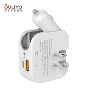 ULIYO Car Wall Charger 20W Dual USB-C PD <b>Fast</b> <b>Charging</b> Foldable <b>Plug</b>-in for Vehicle and Home Use - Product Image 1