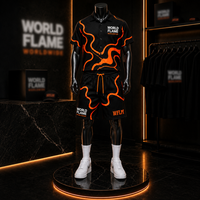 Ensemble deux pièces personnalisé pour homme : Polo à manches courtes imprimé vagues de flamme et short à cordon de serrage – Survêtement formel assorti 100 % coton