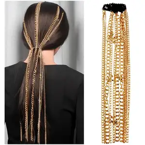 Длинная цепочка для волос с кисточками HB586, геометрические украшения для волос, аксессуары, золотистые Алюминиевые цепочки для волос для женщин