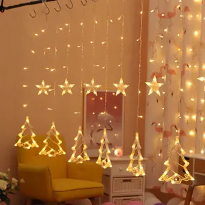 Çeşitli türleri noel motifi perde dize işık noel noel ağacı kalp Elk twinkle LED pencere perde dize ışık