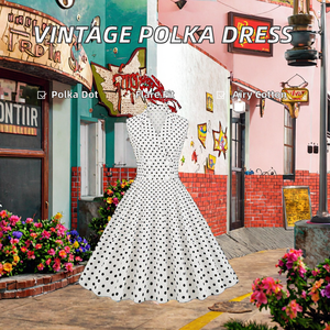 Women's Empire Vintage Sleeveless Shirt Autumn Knee-Length Cotton Woven 1950s 1960s Polka Dots Pin-Up Breathable Eco-Friendly - Product Image 2