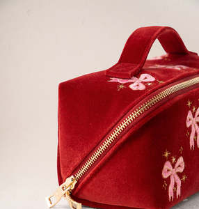 Organisateur de maquillage de voyage à motifs, trousse de toilette, sac à cosmétiques en velours de qualité supérieure avec nœud brodé - Product Image 3