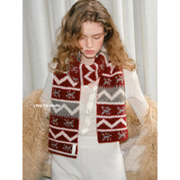 Écharpe rouge Fair Isle, épaisse et chaude pour l'automne/hiver, châle tricoté polyvalent pour femme, rouge Noël