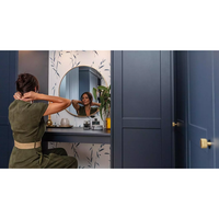 Vente en gros d'usine d'armoires de chambre à coucher personnalisées, garde-robe encastrée en mélamine bleu, garde-robe de rangement de grande capacité avec miroir