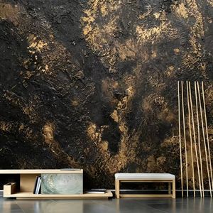 <span class=keywords><strong>Papier</strong></span> <span class=keywords><strong>peint</strong></span> mural abstrait de luxe <span class=keywords><strong>Art</strong></span> Déco <span class=keywords><strong>noir</strong></span> et or à texture de pierre brute pour chambre à coucher, fond de télévision, décoration intérieure personnalisée - Product Image 2