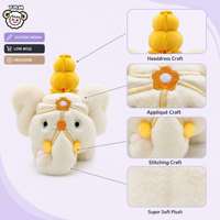 Peluche personnalisée en forme d'éléphant crème, jouet en peluche pour enfants, adorable poupée éléphant du temple avec coiffe jaune