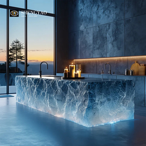 Barra de <span class=keywords><strong>Bar</strong></span> de Resina Azul Personalizada, Cristal de Cuarzo, Translúcida, Retroiluminada, con Diseño de Cascada, para Decoración del Hogar, Hotel, Villa - Product Image 1