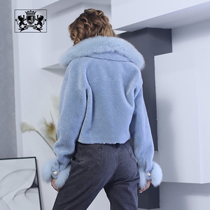 Veste en fourrure de renard véritable Janefur, couleur personnalisée, hiver, pour femmes, col en fourrure de renard véritable, mouton véritable, vente en gros, veste courte en fourrure de mouton véritable - Product Image 2
