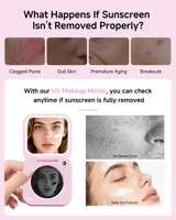 Miroir de maquillage intelligent avec caméra UV, 3 couleurs de lumière, commandé par le toucher, rechargeable par USB, avec technologie de détection UV LOOK