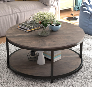 <span class=keywords><strong>Mesa</strong></span> de Centro Redonda de 36 Pulgadas, <span class=keywords><strong>Mesa</strong></span> de Madera Rústica de 2 Niveles con Estante de Almacenamiento, Muebles Modernos para Sala de Estar - Product Image 3