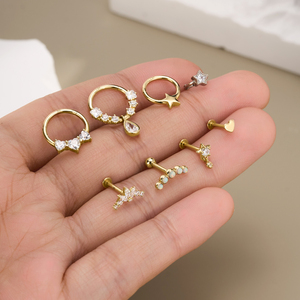 Toposh Fine <span class=keywords><strong>Or</strong></span> massif 14K 9K avec Zircon cubique transparent, Piercing Labret, Cartilage, Tragus, Daith, Segment Ring, Clicker, Anneau de <span class=keywords><strong>nez</strong></span>, Bijou de piercing - Product Image 3