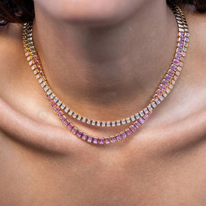 宝石925シルバーエメラルドカットピンクサファイアチョーカーベゼルセット宝石ネックレスステートメントジュエリーエレガントな機会に - Product Image 2