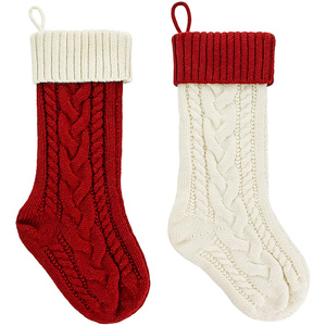 In the Trend Christmas Party Decor 18inches <b>Large</b> Cable Knitted Stockings Bulk Personalized Xmas Hanging Red Home Decoration - Product Image 1