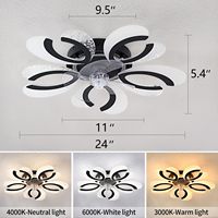 Lustre intelligent avec télécommande électrique pour chambre à coucher au détail, ventilateur de plafond à led moderne avec moteur en cuivre et lumière, 24 pouces