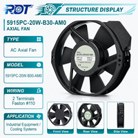 Ventilateur axial 200V AC à haut débit d'air pour armoire de ventilation et de refroidissement, 5915PC-20W-B30-AM0, ventilateur de dissipation thermique de qualité industrielle à roulement à billes