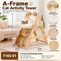 Tour d'activités pour chat en bois en forme de A avec rampe à griffer, filet en corde et perchoir moelleux, conception personnalisée OEM ODM