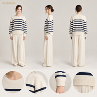 Pull en tricot rayé pour femme, col rond, manches longues, coupe ample, pull décontracté pour femme