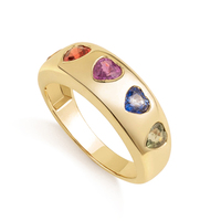 Cincin Perak Gemnel 925 Berhiaskan Hati Pelangi, Cincin Pernyataan dengan Batu Permata Multiwarna untuk Spektrum Cinta yang Menyenangkan