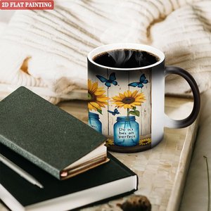 Heat Reveal <b>Ceramic</b> <b>Mug</b> 11oz Frosted Black Magic Cup With Sunflower Design For Father's Day Gift - Product Image 3