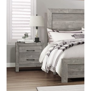 Comodino in Stile Rustico con Finitura Grigia e 2 Cassetti, Arredamento Transizionale per Camera da Letto - Product Image 5