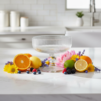 Verre à dessert à pied côtelé pour glace, texture verticale cannelée - Verre en forme de entonnoir avec accent décoratif, résistant aux aliments et au lave-vaisselle
