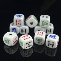 Dés de jeu personnalisés en résine avec symboles de poker, six faces, 20 mm, en acrylique blanc et polypropylène, pour jeux de casino et de boisson pour adultes, vente en gros